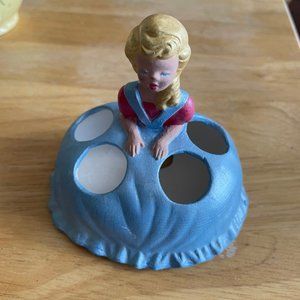 Duncan Enterprises 1977 Ceramic Lady in Blue Grow Lipstick Holder Figurine